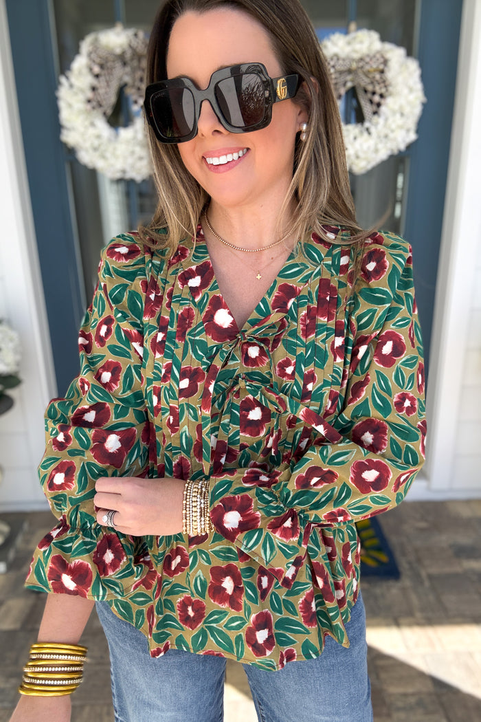 Fairway Bloom Bow Tie Blouse - B Social Boutique