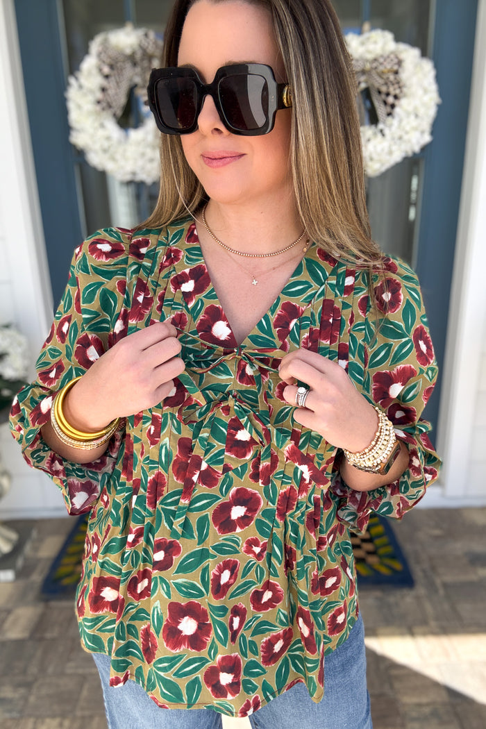 Fairway Bloom Bow Tie Blouse - B Social Boutique