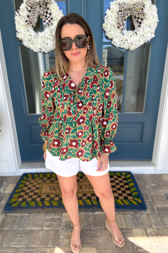 Fairway Bloom Bow Tie Blouse - B Social Boutique