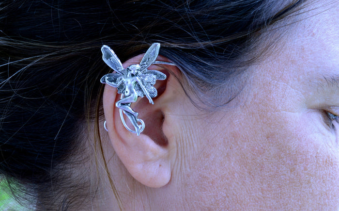 Fairy Elf Ear Cuffs – Silver Fantasy Jewelry styled for cosplay, festivals, and everyday wear