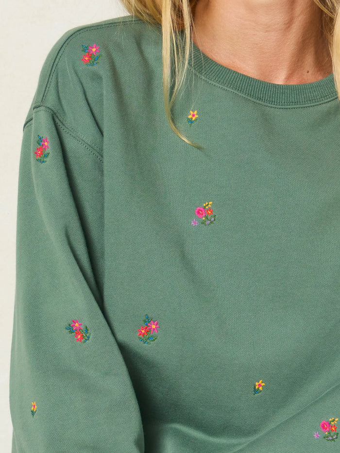 Fave Little Things Embroidered Sweatshirt - Olive Floral-view 1