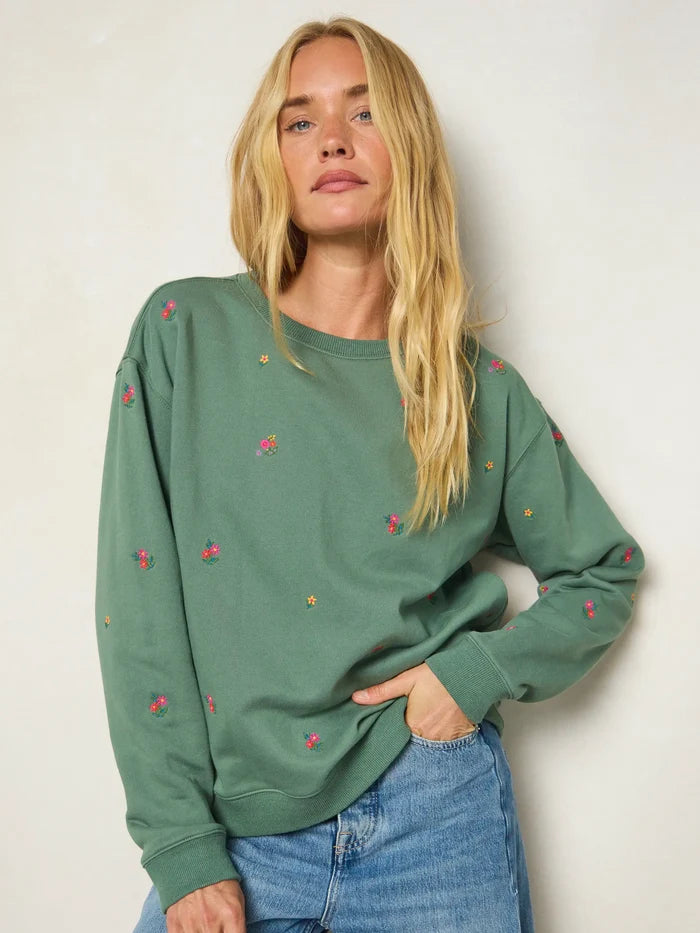 Fave Little Things Embroidered Sweatshirt - Olive Floral-view 4
