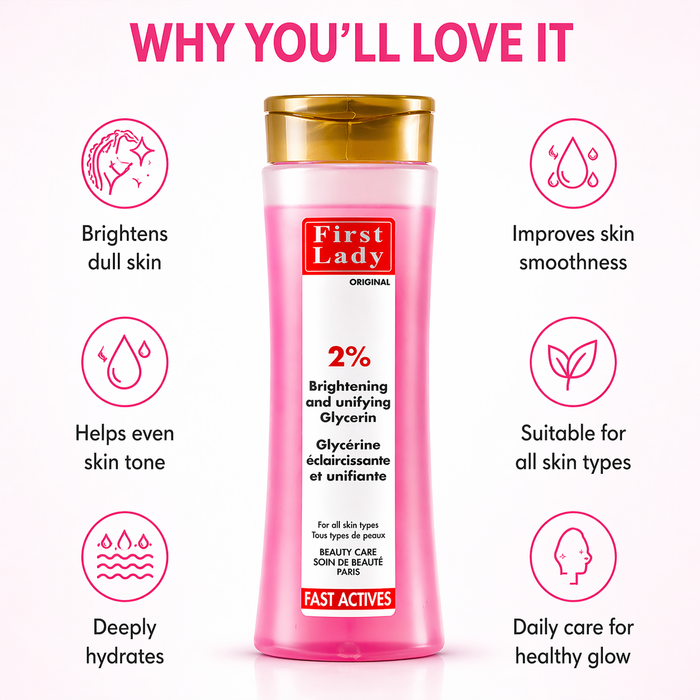 First Lady 2% Glycerin 250ml | With Licorice, Bearberry & Lemon Extract | Daily Moisturising Face & Body Care