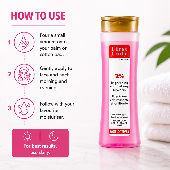 First Lady 2% Glycerin 250ml | With Licorice, Bearberry & Lemon Extract | Daily Moisturising Face & Body Care