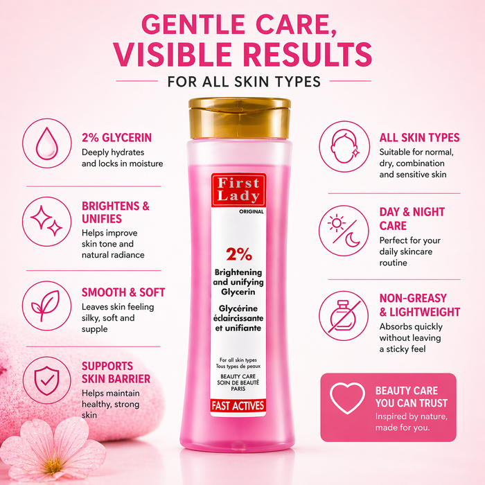 First Lady 2% Glycerin 250ml | With Licorice, Bearberry & Lemon Extract | Daily Moisturising Face & Body Care