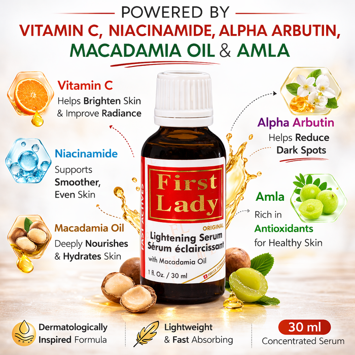 First Lady Skin Brightening Serum 30ml | With Vitamin C, Niacinamide, Alpha Arbutin & Macadamia Oil | Daily Face Serum