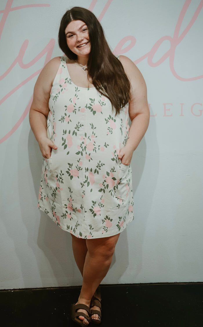 Floral Print Overall Mini Dress