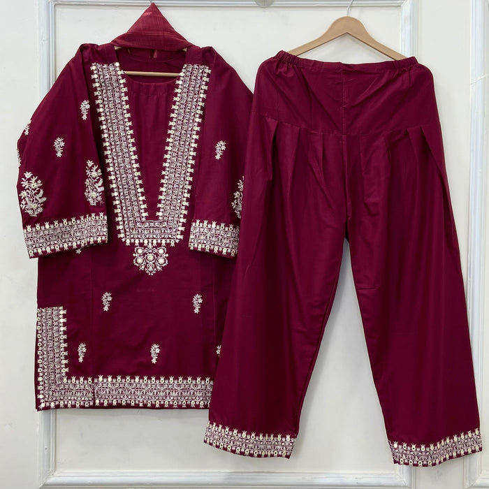 Foil Embroidered Bliss 3PC (Premium Cotton) D-454