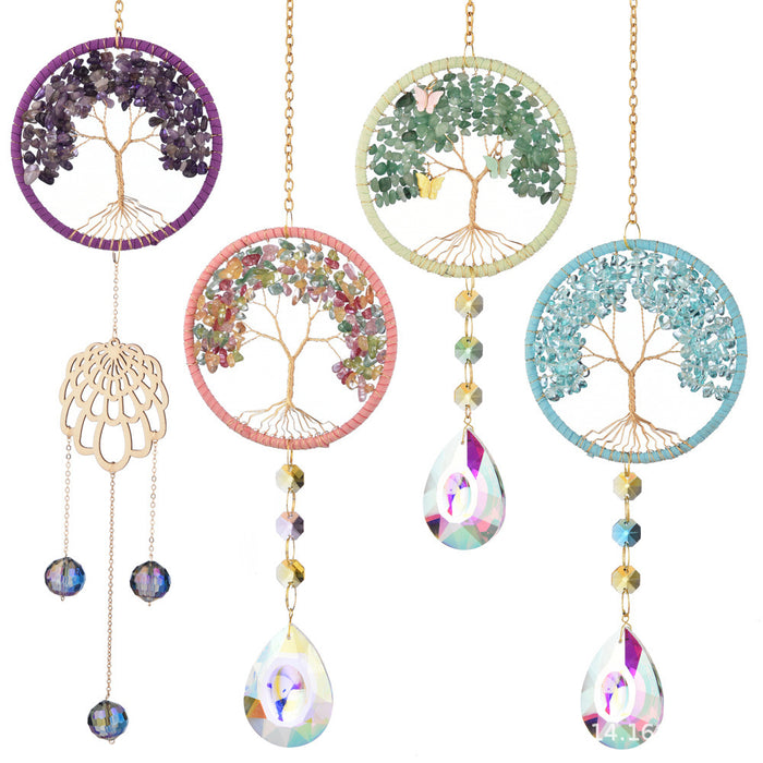 Four Colors Natural Crystal Lucky Tree Sun Catcher Crystal Wind Chimes 🇨🇳