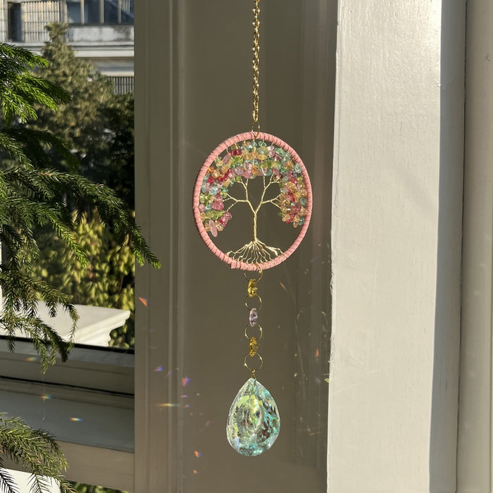 Four Colors Natural Crystal Lucky Tree Sun Catcher Crystal Wind Chimes 🇨🇳