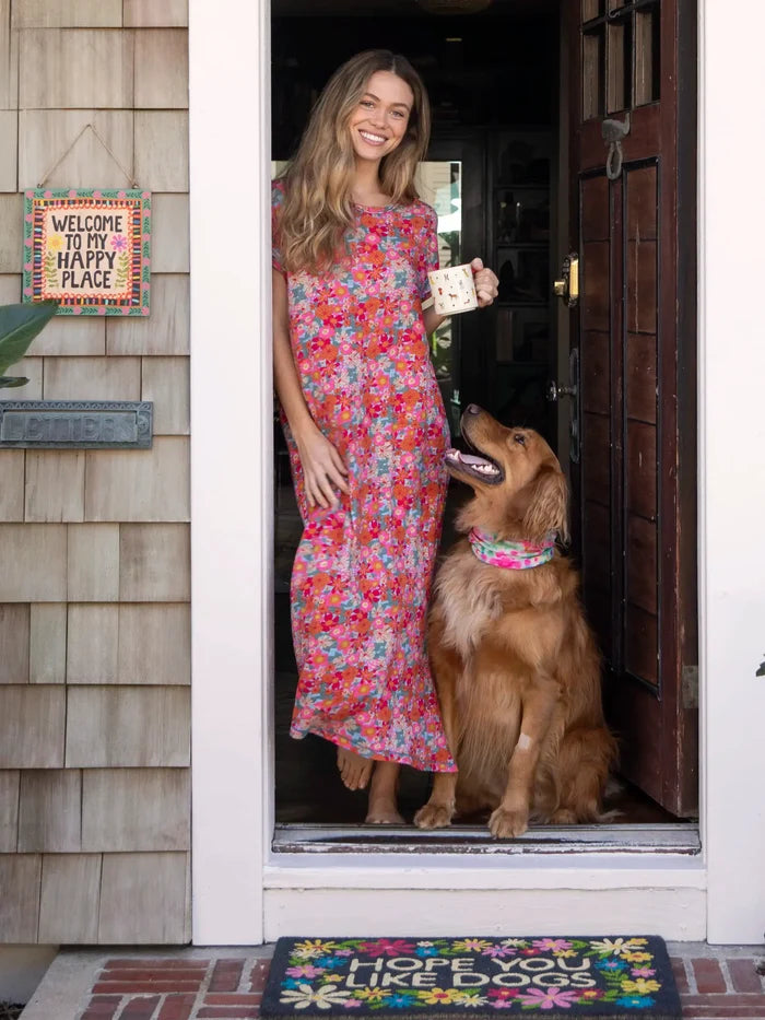 Frankie Knit Cotton Tee Midi Dress - Pink Red Floral-view 1
