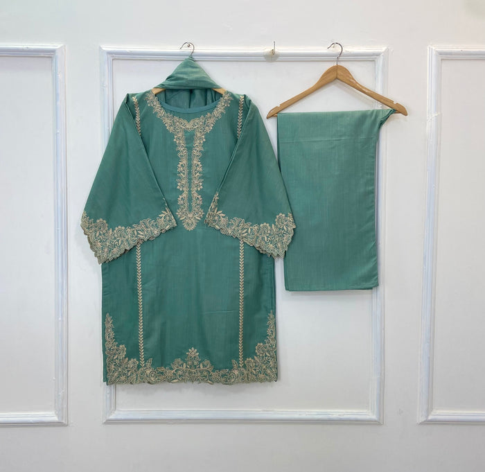 Front Back Cutwork Glam 3PC (Best Seller) (Khaddar) D-210