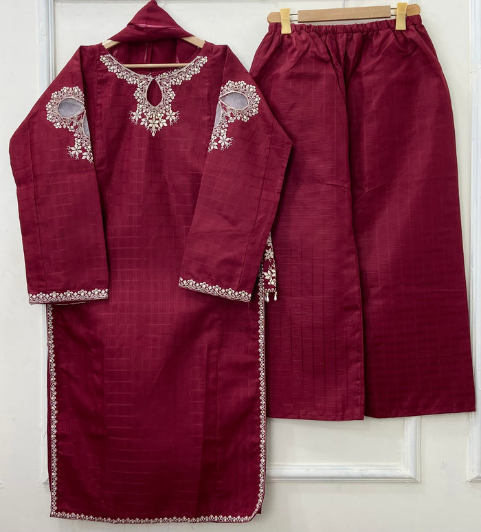 Front-Back Embroidered 3PC (Premium Cotton) D-432