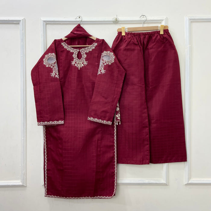 Front-Back Embroidered 3PC (Premium Cotton) D-432