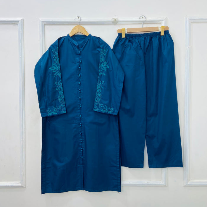 Front-Open Embroidered 2PC (Premium Cotton) D-406