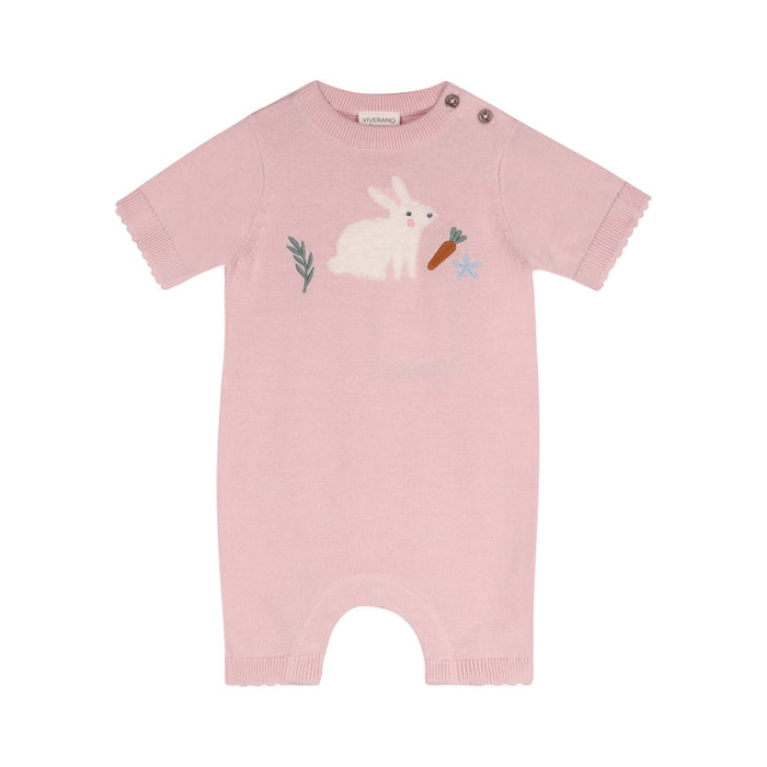 Furry Bunny Embroidered Baby Knit Romper (Organic Cotton) - Front