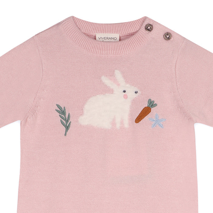 Furry Bunny Embroidered Baby Knit Romper (Organic Cotton) - Detail