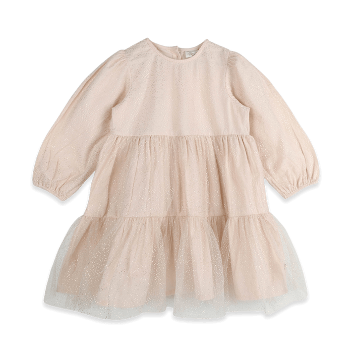 Gabrielle Dotted Tutu Layered Girl Dress - Blush Pink (Organic Cotton) - Front