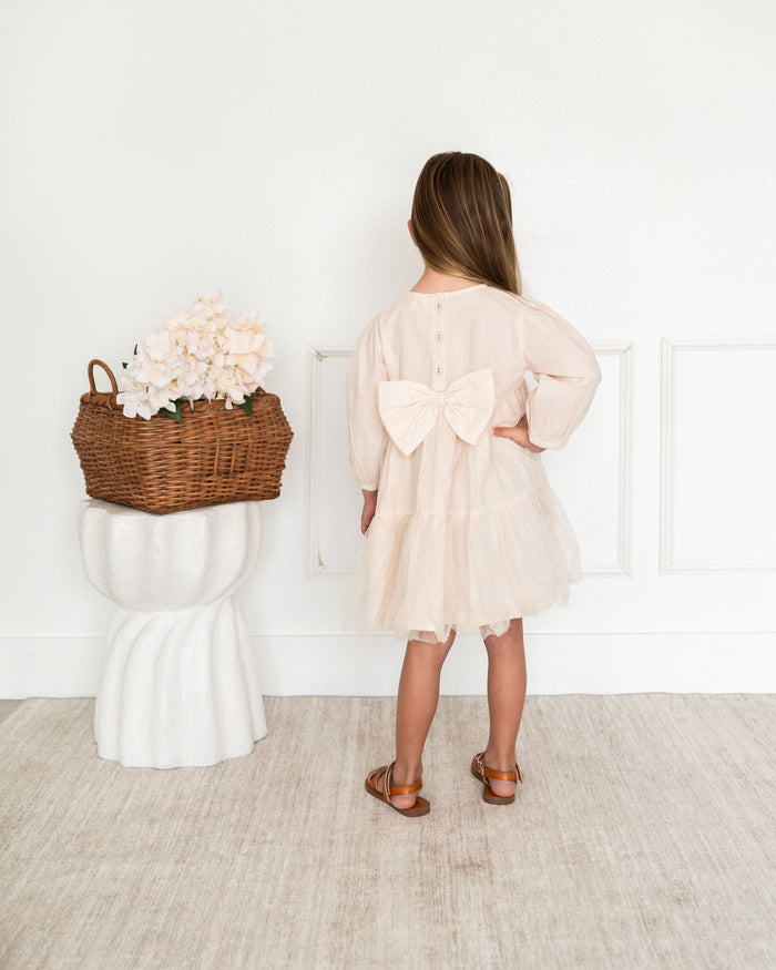 Viverano Organics Gabrielle Dotted Tutu Layered Girl Dress - Blush Pink (Organic Cotton) -Back