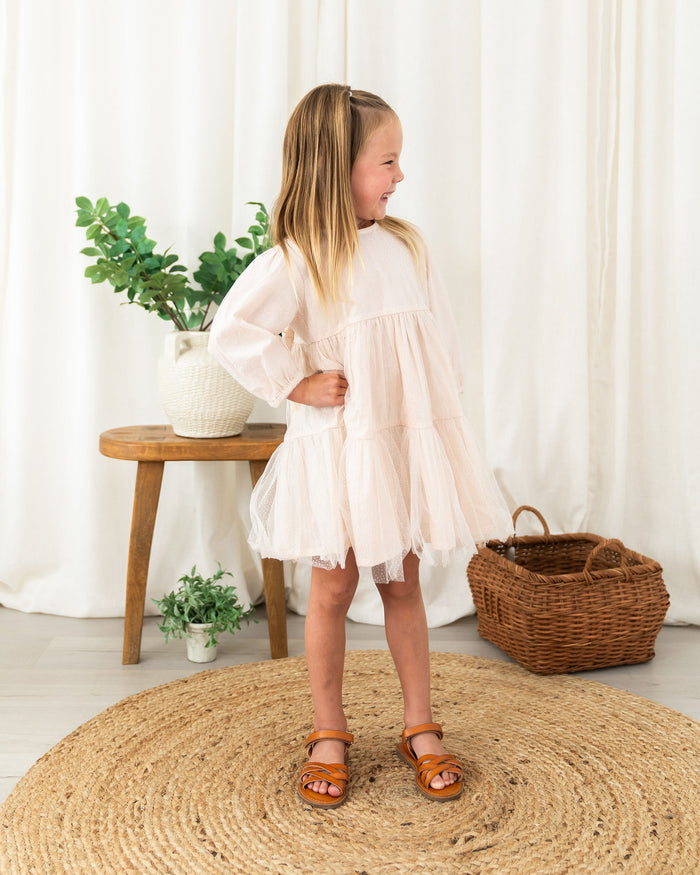 Viverano Organics Gabrielle Dotted Tutu Layered Girl Dress - Blush Pink (Organic Cotton) Side View