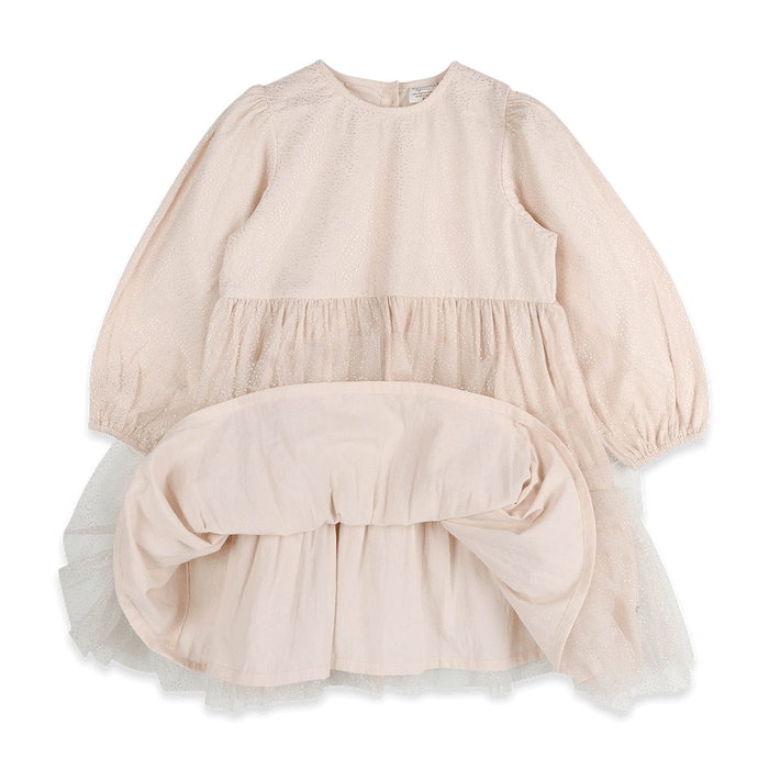 Gabrielle Dotted Tutu Layered Girl Dress - Blush Pink (Organic Cotton) - Voile Lining