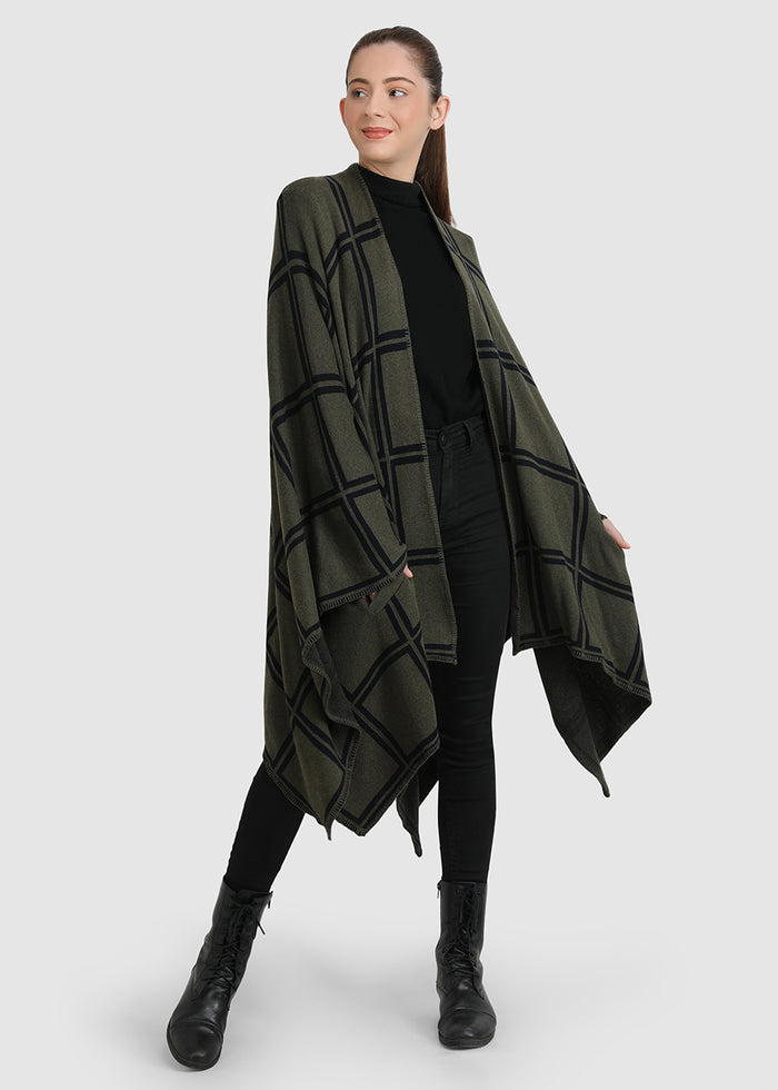 Gaia Eco-Chic Jacquard Knit Women's Travel Blanket Wrap - Checks (Organic Cotton)