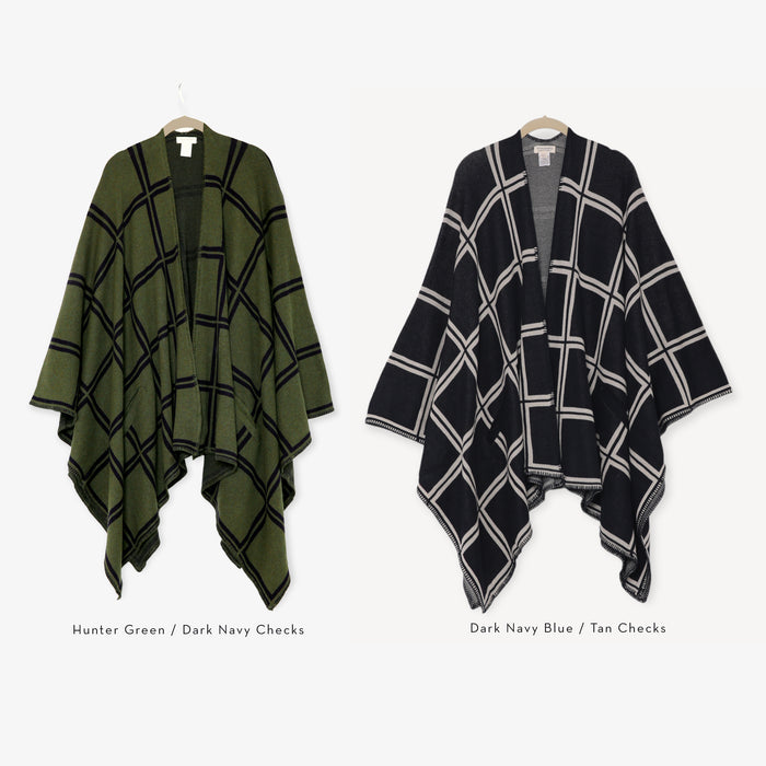 Viverano Gaia Eco-Chic Jacquard Knit Women's Travel Blanket Wrap - Checks (Organic Cotton)