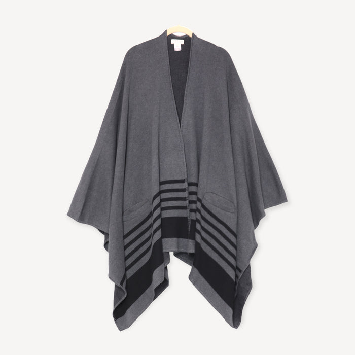 Viverano Gaia Eco-Chic Jacquard Knit Women's Travel Blanket Wrap - Stripe Border (Organic Cotton)