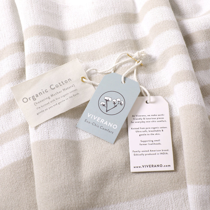 Viverano Gaia Eco-Chic Jacquard Knit Women's Travel Blanket Wrap - Stripe Border (Organic Cotton)
