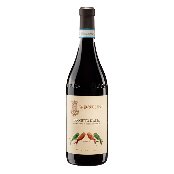GD Vajra Dolcetto d'Alba 2023 wine bottle with illustrated label