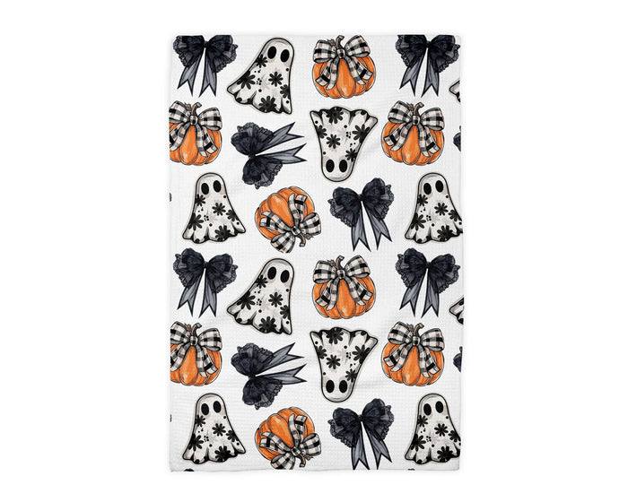 Ghost Coquette Halloween Fall Collage Kitchen Towel Waffle