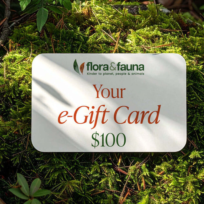 Flora & Fauna $100 e-gift card on a natural background.