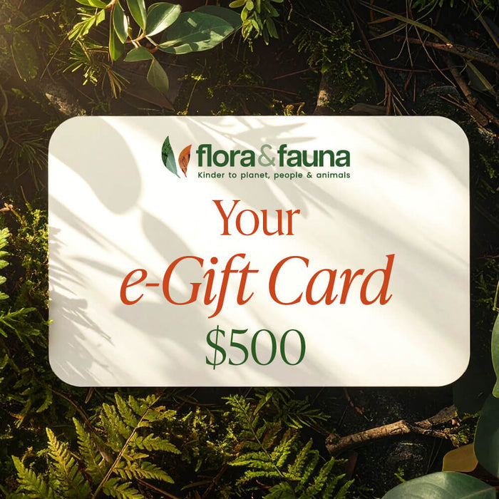 Flora & Fauna $500 e-gift card on a natural background.