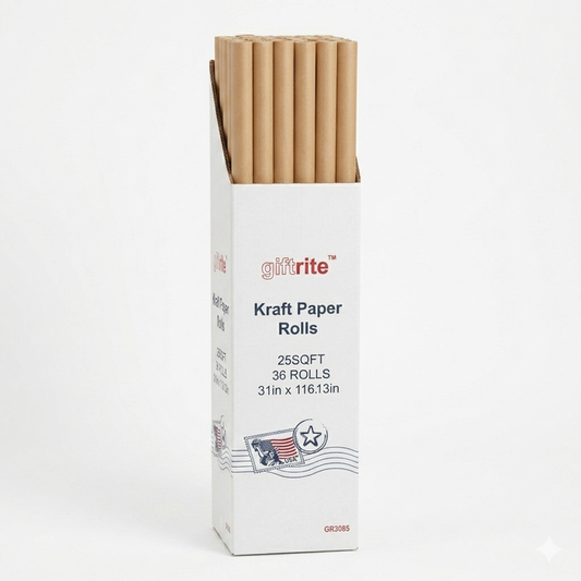Box of Kraft Paper Rolls with visible brand name on a white background