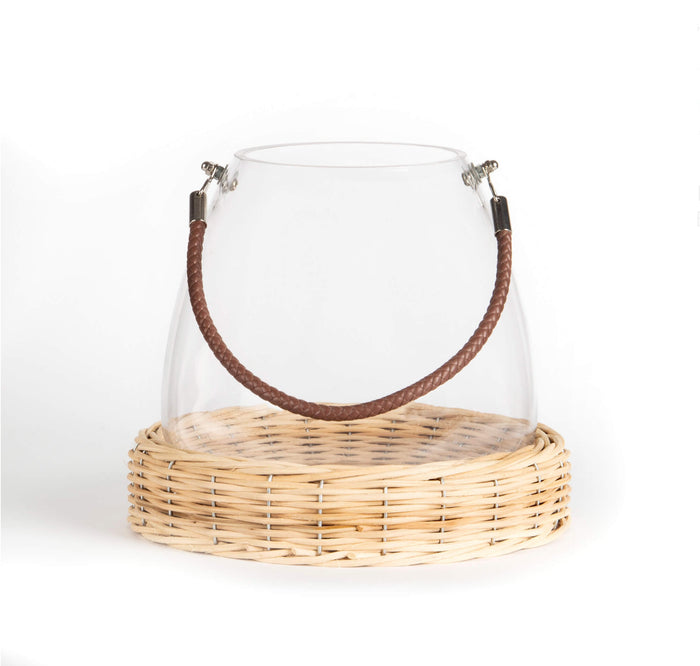 Glass Lantern On Willow Base With Handle 3302