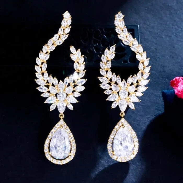 Glenda - Cubic Zirconia Bridal Earrings - Silver & Gold