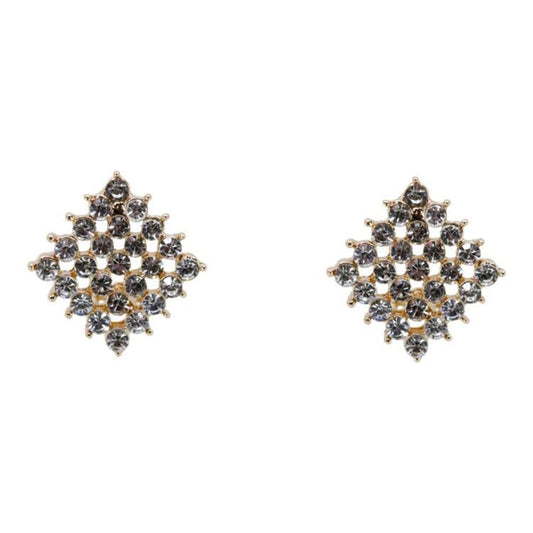 Gold Crystal Diamond Shape Large Clip On Earrings