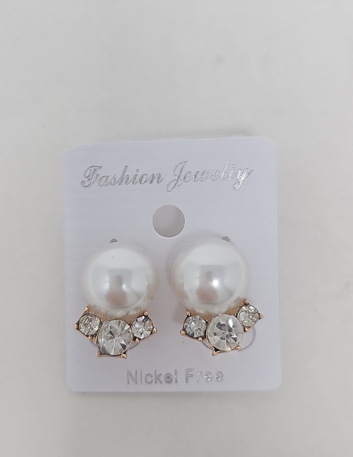 Gold Crystal Pearl Large Clip On Earrings