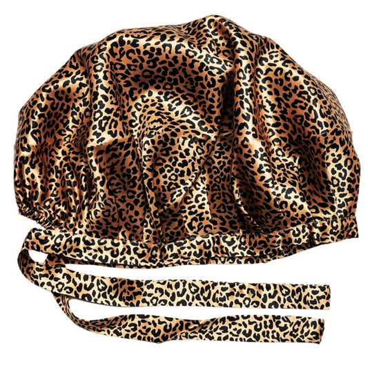 Gold Leopard Mulberry Silk Adjustable Bonnet
