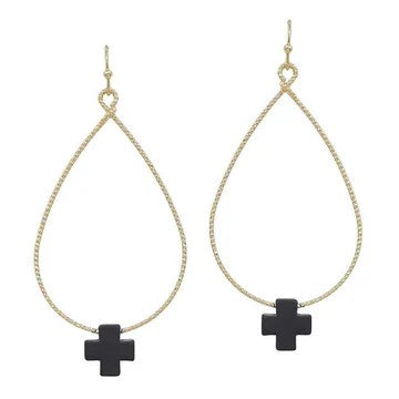 Celebrate your faith with these exquisite gold teardrop earrings featuring an elegant black cross design. The lustrous gold complements the striking black cross, creating a beautiful contrast that draws the eye. Lightweight and comfortable for everyday wear. A meaningful accessory for those who wear their faith proudly.

Size: 1.75"