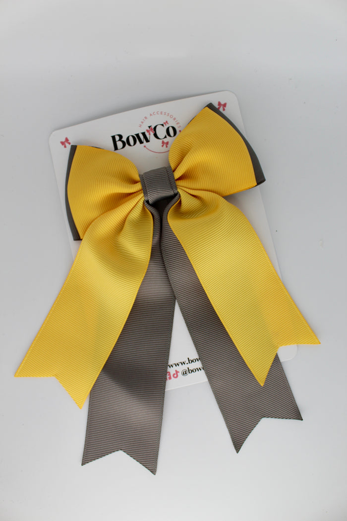 Grey and Yellow Gold - Classic Tail Bow - Clip