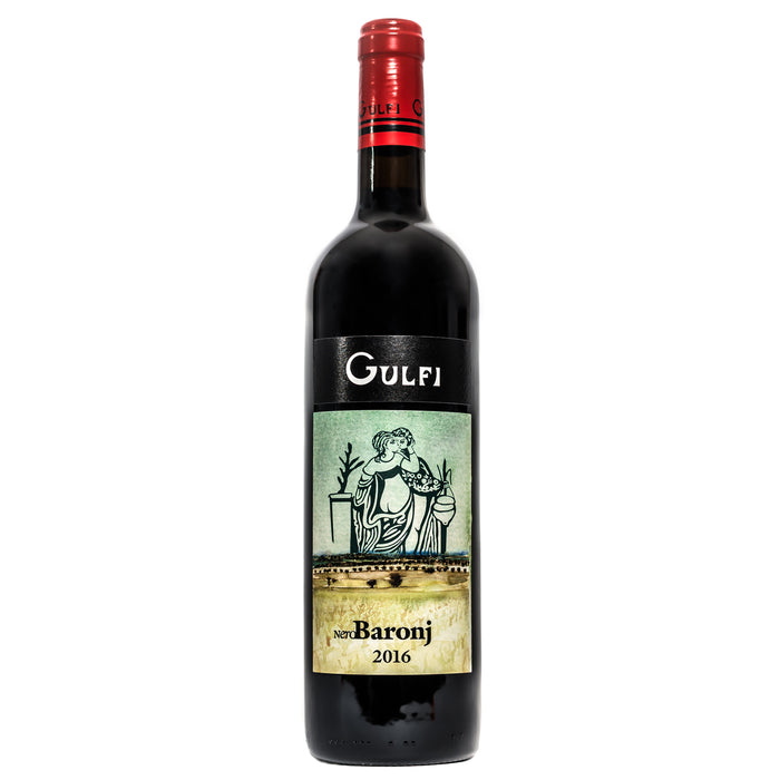 Gulfi NeroBaronj Nero d'Avola 2016 wine bottle with red foil cap
