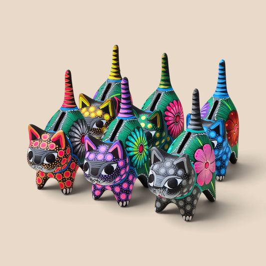 Hand Painted Ceramic Standing Cat Coin Bank