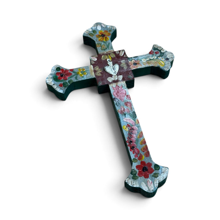 Hand Painted Wooden Crosses w/ Single Milagros