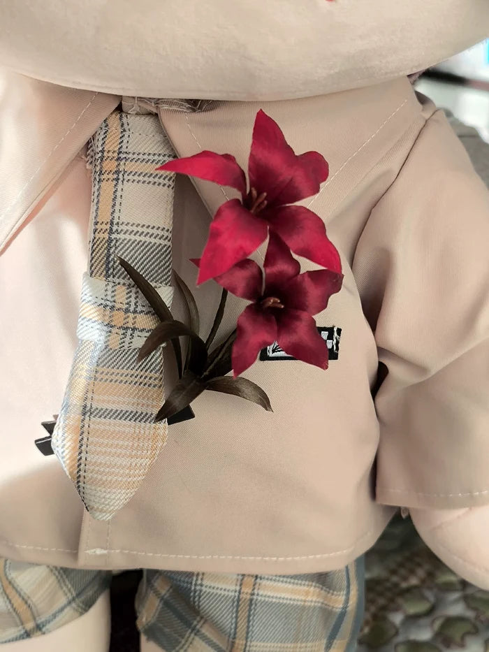 Handmade Ronghua Red Lily Hairpin | Deep Red Mulberry Silk Velvet Double Flower Hair Ornament