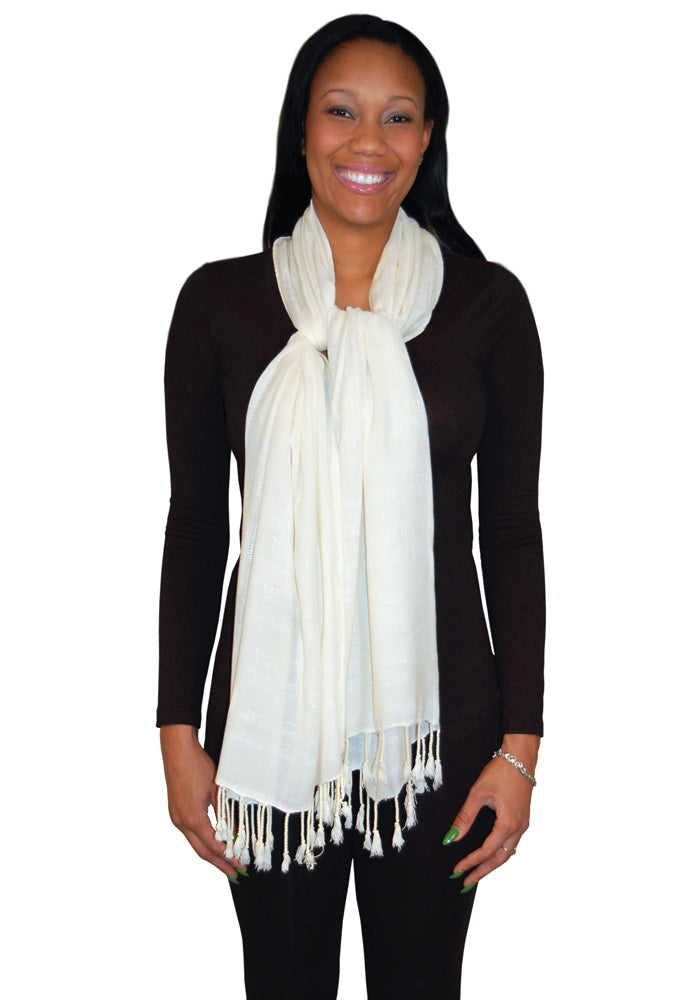 Handwoven Rayon Scarf: Floating Squares Design