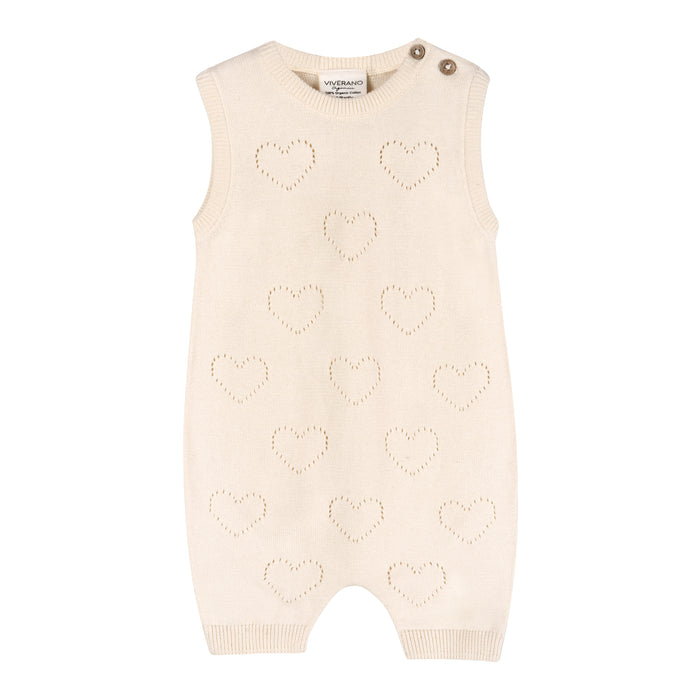 Hearts Pointelle Knit Baby Romper (Organic Cotton)