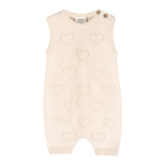 Hearts Pointelle Knit Baby Romper (Organic Cotton)