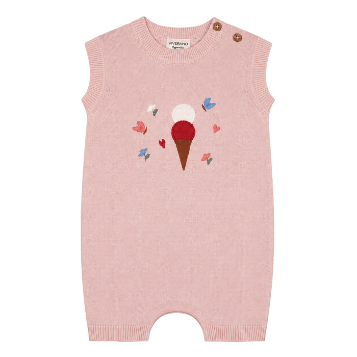 Ice Cream Embroidered Knit Sleeveless Baby Romper  made from organic cotton