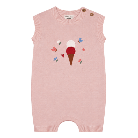 Ice Cream Embroidered Knit Sleeveless Baby Romper  made from organic cotton